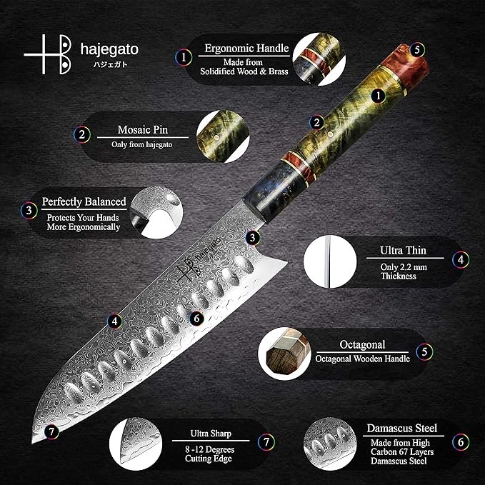 Damascus Chef Knife Santoku Unique One Of Kind Handle Professional 7 Inch Japanese Chefs Kitchen Knife Vg10 67 Layers Damascus Steel Knive with Sheath