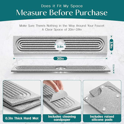 Stone Faucet Mat for Kitchen Sink, Diatomite Stone Drying Mat for Kitchen Counter, 2026 Upgraded Dishwasher-Safe & Ultra Absorbent, Food-Grade Stone Dish Drying Mat for Bottles & Utensils (20" x 3.9")
