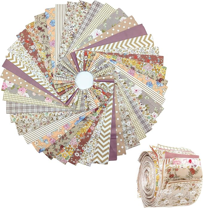 42Pcs Cotton Jelly Roll Fabric Strips - 2.5×19.6 Inch Pre-Cut Quilting Bundles for Sewing, Patchwork | DIY Cushions, Tablecloths, Home Decor (01)