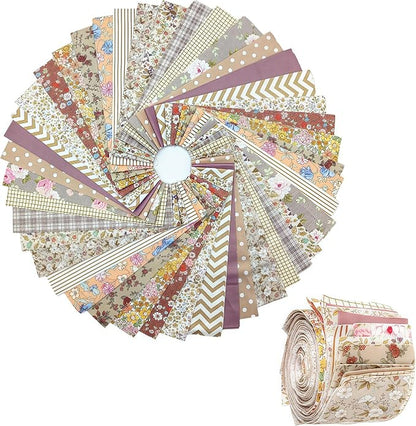 42Pcs Cotton Jelly Roll Fabric Strips - 2.5×19.6 Inch Pre-Cut Quilting Bundles for Sewing, Patchwork | DIY Cushions, Tablecloths, Home Decor (01)