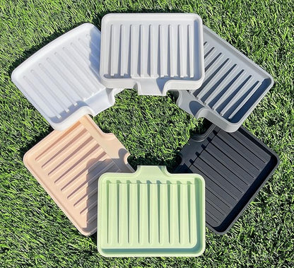 Silicone Soap Dish Tray and Sponge Holder with Drain Chute, Rectangular, Kitchen and Bathroom Sink Organizer (Grey, 5.2"x4" (Set of 2), 7.2 Ounces)