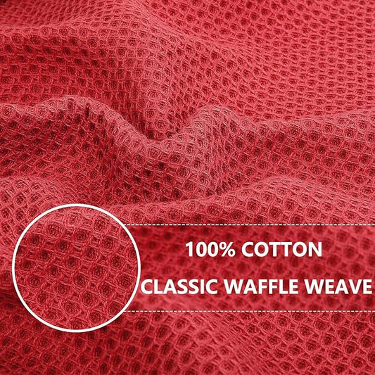 Homaxy 100% Cotton Waffle Weave Kitchen Dish Cloths, Ultra Soft Absorbent Quick Drying Dish Towels, 12 x 12 Inches, 24-Pack, Brick Red