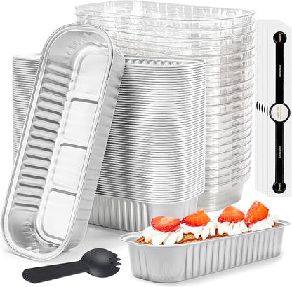 Mini loaf pans with lids Rectangle Aluminum Foil Cake Tins Baking Pans for Wedding Birthday Party 6.8oz, Graduation Gifts Party Favors(Silver, 50Pack)