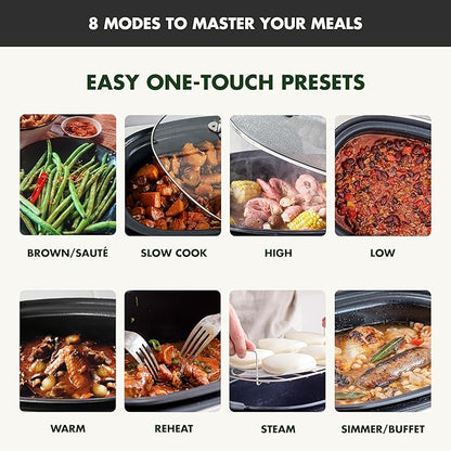 GreenPan Elite 8-in-1 Programmable 6QT Electric Slow Cooker, Dishwasher Safe Lid & Removable Crock, PFAS-Free Healthy Ceramic Nonstick Multi-Cooker, Sear, Sauté, Brown, Steam Basket, Roast, Gold