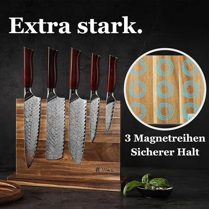 Wakoli Rose Elegance 5-Piece Damascus Knife Block Set, VG10 Core 67-Layer Damascus Steel Kitchen Knives with Magnetic Acacia Wood Block, Ergonomic Rosewood Handles, Gift Box, Hand Wash Only