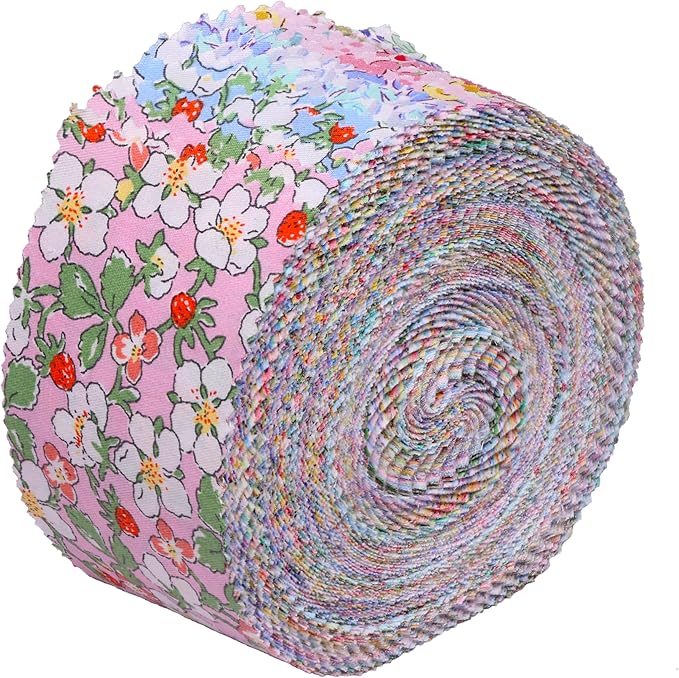 Nodsaw Jelly Roll Fabric Strips for Quilting, Crafting, and Sewing, 42 Strip Bundle, Soft Cotton for Blanket, Rug, Upholstery, Home Decor, and Purse Making, Spring Pastel Floral