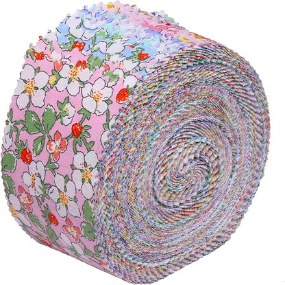 Nodsaw Jelly Roll Fabric Strips for Quilting, Crafting, and Sewing, 42 Strip Bundle, Soft Cotton for Blanket, Rug, Upholstery, Home Decor, and Purse Making, Spring Pastel Floral