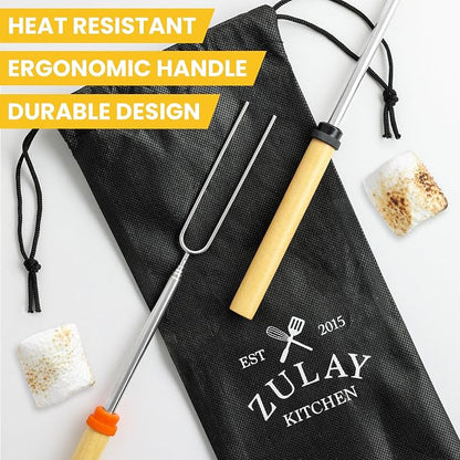 Zulay Kitchen Sturdy Marshmallow Sticks for Fire Pit Extra Long - Smores Sticks Smores Kit - Marshmallow Roasting Skewers - Hot Dog Fork Bonfire Glamping Camping Accessory 32" 8 Pack Bundle