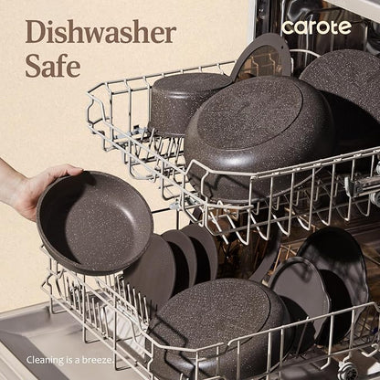 CAROTE 21PCS Pots and Pans Set Non Stick with Detachable Handle, Nonstick Cookware Sets, Cooking Kitchen Set, Oven/Dishwasher Safe, Induction Cookware, Brown, RV Kitchen Pot and Pan