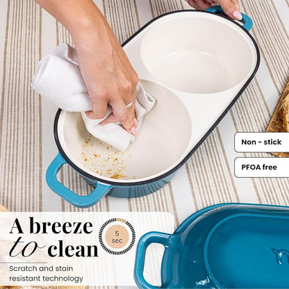 Dutch Oven For Sourdough Bread Baking – Enamelled Cast Iron Bread Loaf Pot – 500°F Oven Safe Non Stick Bread Pot – Double Round Loaf Space, 16.5cm Diameter, Light Blue, – by Nuovva
