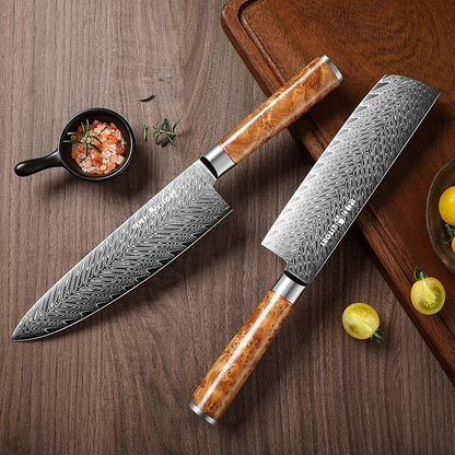 Kitory Damascus Nakiri Knife, 7" Ultra Sharp Kitchen knife - High Carbon 73-Layers 10Cr15CoMoV Stainless Steel - with White Shadow Wood Handle, for Kitchen and Restaurant, 2026 Gift