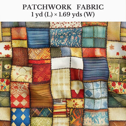 Patchwork Cotton Fabric Panel 61 x 36.6 Inches, Vintage Rustic Quilt Squares Design, 100% Cotton 140 GSM, Sewing Quilting Craft Fabric