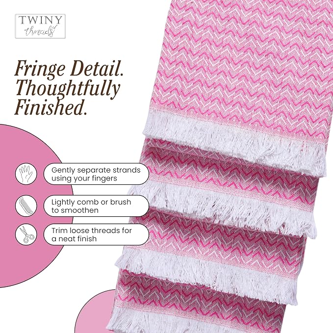 TWINY threads Dish Towel Chevron Weave, Premium 100% Cotton Kitchen Linen Set, Large Dish Rags and Wash Rags, Absorbent Quick Drying, Washable Reusable Dishcloth Set, 12 Pack, 16"x26", Rose Pink