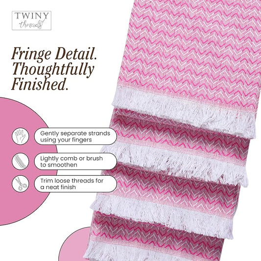 TWINY threads Dish Towel Chevron Weave, Premium 100% Cotton Kitchen Linen Set, Large Dish Rags and Wash Rags, Absorbent Quick Drying, Washable Reusable Dishcloth Set, 12 Pack, 16"x26", Rose Pink