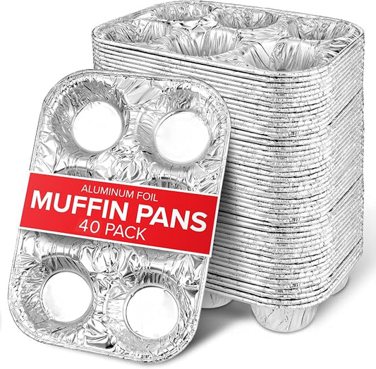 Stock Your Home (40-Count) Disposable Muffin Tins 6-Cup, Standard Size Foil Muffin Pans, Aluminum Cupcake Tin for Baking, To-Go Trays for Bake Sales, Parties, Holidays