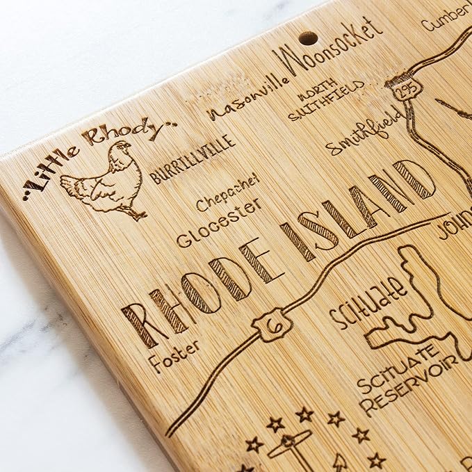Totally Bamboo Destination Rhode Island State Shaped Serving and Cutting Board, Includes Hang Tie for Wall Display