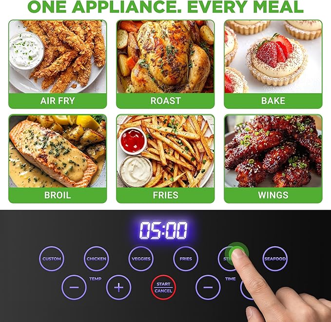 NutriChef Family Size 7.5 Quart Air Fryer | 6 Preset Cooking Modes | Glass Fry Bowl for Best Cooking | 360° Air Circulation | Cook Veggies, Steak, Fries, Seafood, Chicken & More | White