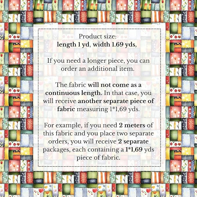 100% Cotton Fabric by the Yard – Turkish Quality Quilting & Sewing Fabric, 1 Yard x 1.69 Yards Wide, Patchwork Cotton for Crafts