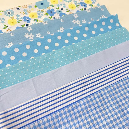 7Pcs 20" x 20" Cotton Fabric DIY Making Supplies Quilting Patchwork Fabric Fat Quarter Bundles DIY for Quilting Cotton Patchwork Cushions (Blue Flowers, 20 x 20 inches)