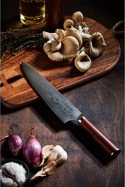 Hammer Stahl 9 Inch Damascus Chef Knife | Professional Kitchen Knife with Rosewood Handle | Damascus Cooking Knife Japanese Forged 67-Layer AUS10 Steel | Full-Tang Japanese Style Chef Knife with Gift
