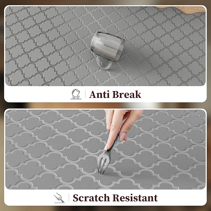 Arenarug Upgrade Scalloped Embossed Kitchen Mats for Floor 2PCS Cushioned Anti Fatigue Waterproof Foam Kitchen Rugs Non Slip Washable Comfort Standing Mat for Sink Laundry, 24"x39"+24"x59", Grey
