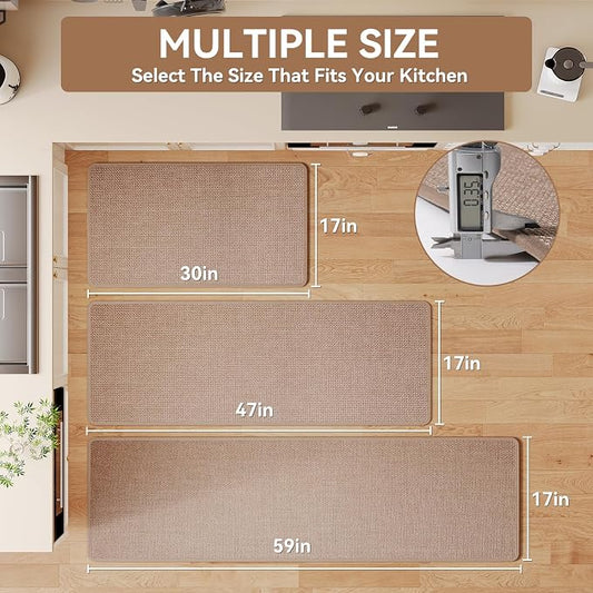 YDKGL Kitchen Rugs Mat Non Slip Washable, Linen-Look 0.3" Thick Soft Cushioned Absorbent Kitchen Mats for Floor, Mild Anti-Fatigue Runner Rug Sink Mat Laundry Standing Mats, Easy Clean, Brown 17"x30"
