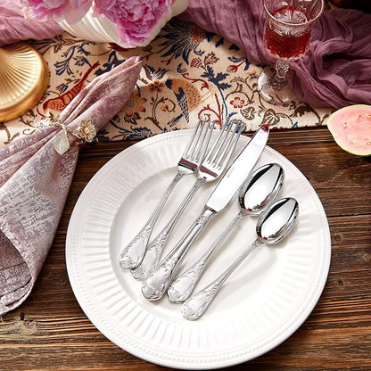 KEAWELL Premium Regalia 4-Piece Spoon Set 7.3-Inch – Ornate 18/10 Stainless Steel Silverware with European Luxury Handles, Dishwasher Safe for Elegant Dining (Silver, Dinner Spoons)