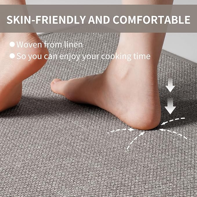 YDKGL Kitchen Mat Set of 2 PCS, Cushioned Non Slip Rugs for Kitchen Floor, Absorbent Runner Comfort Standing Mats Washable for Kitchen, Office, Home Grey 17x30+17x47