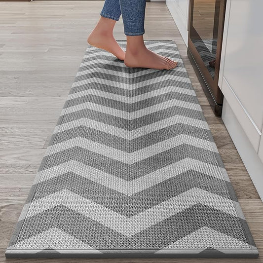 YDKGL Kitchen Runner Rugs Non Slip Washable, Super Absorbent Long Kitchen Mats for Floor, Linen-Look Woven Long Sink Mat Standing Floor Mat, Easy Clean, Gray 17"x59"