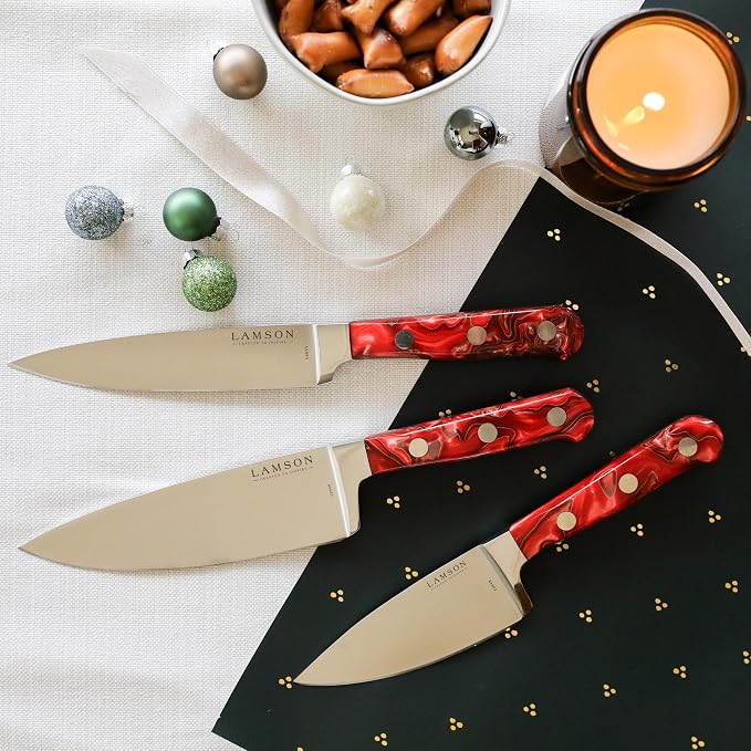 Lamson Premier Forged 6" Chef's Knife, Hi-Carbon Stainless Steel Blade, Triple Riveted for Balance, Ideal for Dicing, Slicing & Chopping, Kitchen Knives - Fire Handle