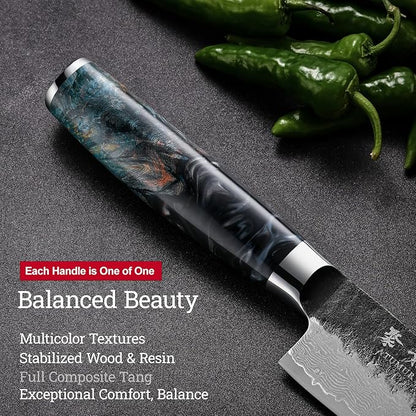 Japanese Chef Knife 8", Hand Forged 67-Layer Damascus VG10 Core Kitchen Knife for Home & Professional Chefs, Razor Sharp Chef's Knives with Leather Sheath, Premium Father Day Gift for Dad Husband