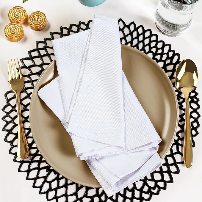 Utopia Kitchen White Cloth Napkins [24 Pack, 18x18 Inch] Absorbent Cotton Blend Washable and Reusable for Dinner, Restaurant, Lunch, Wedding and Hotel