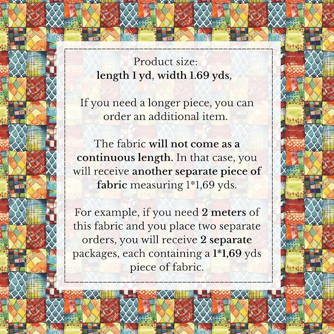 100% Cotton Fabric by the Yard – Turkish Quality Quilting & Sewing Fabric, 1 Yard x 1.69 Yards Wide, Patchwork Cotton for Crafts