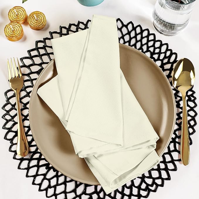 Utopia Kitchen Ivory Cloth Napkins [12 Pack, 18x18 Inch] Absorbent Cotton Blend Washable and Reusable for Dinner, Restaurant, Lunch, Wedding and Hotel
