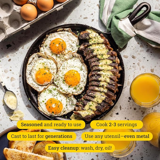 Lodge Round Seasoned Cast Iron Griddle 10.5 Inches - Round-Shaped, Pre-Seasoned Iron Griddle Pan - Non-Toxic, PFAS-Free Cookware - Compatible with Stovetop, Oven, Grill, or Campfire
