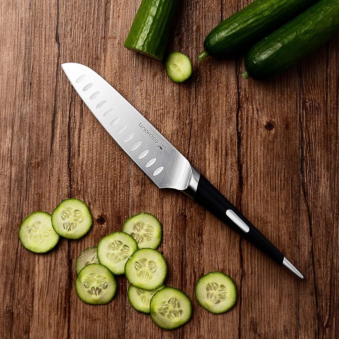 Linoroso Santoku Knife - Ultra Sharp German High-Carbon Stainless Steel, 6 inch - Mako Series with Exquisite In-Drawer Knife Block