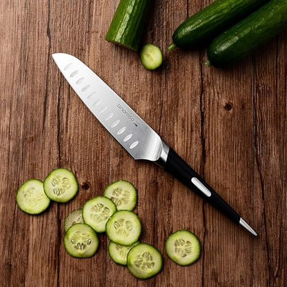 Linoroso Santoku Knife - Ultra Sharp German High-Carbon Stainless Steel, 6 inch - Mako Series with Exquisite In-Drawer Knife Block