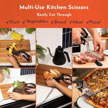 Pizza Scissors - Stainless Steel Non-Stick Kitchen Scissors Two-Piece Design Separates for Easy Cleaning - Pizza Cutter & Food Slicer with Comfort Sure-Grip and Non-Scratching Serving Base
