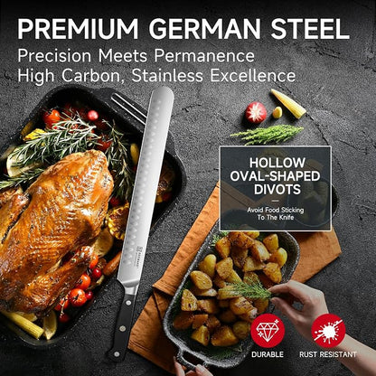 KEEMAKE Brisket Knife, 12‘’ Carving & Slicing Knife with Ergonomic Handle, German High-Carbon Steel, Sheath Included, Razor Sharp for Meat, Roasts, BBQ, Turkey, Grilling Gifts for Men
