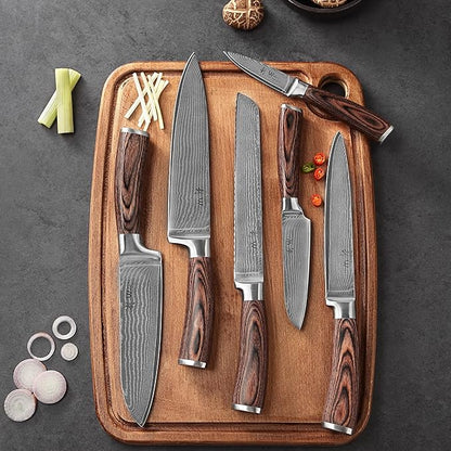 Wakoli EDIB 6-Piece Damascus Knife Set – Professional Chef Knives Set with VG10 Core Blades, 67-Layer Damascus Steel and Ergonomic Pakkawood Handles – Premium Kitchen Knives in Elegant Gift Box