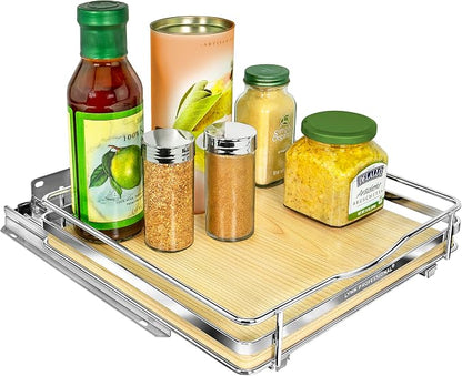 LYNK PROFESSIONAL® Élite™ Pull Out Spice Organization for Cabinets - 10-3/8 inch Wide – Spice Rack for Inside Cabinets – Wood/Chrome - Sliding Spice Rack Organizer for cabinet – Spice Rack - 1 Tier
