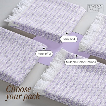 TWINY threads Kitchen Towel Chevron Pattern, Premium Large Kitchen Linen Set, 100% Cotton Wash Rags, Absorbent Quick Drying Cloths, Washable Reusable Multi Purpose, Set of 12, 16x26 Inches, Lavender