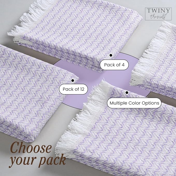 TWINY threads Kitchen Towel Chevron Pattern, Premium Large Kitchen Linen Set, 100% Cotton Wash Rags, Absorbent Quick Drying Cloths, Washable Reusable Multi Purpose, Set of 4, 16x26 Inches, Lavender
