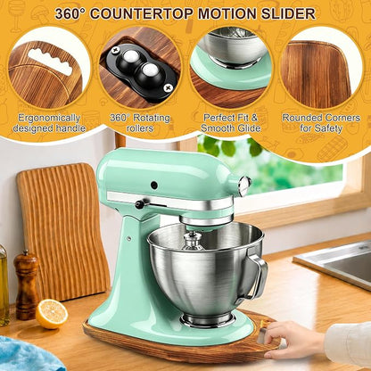 TREWAVE Mixer Slider Mat with 4 Caster Wheels, Pine Wood Sliding Tray Compatible with KitchenA 4.5-5 Qt Tilt-Head Stand Mixer, Kitchen Countertop Storage Accessories, 15.5" x 9.5"