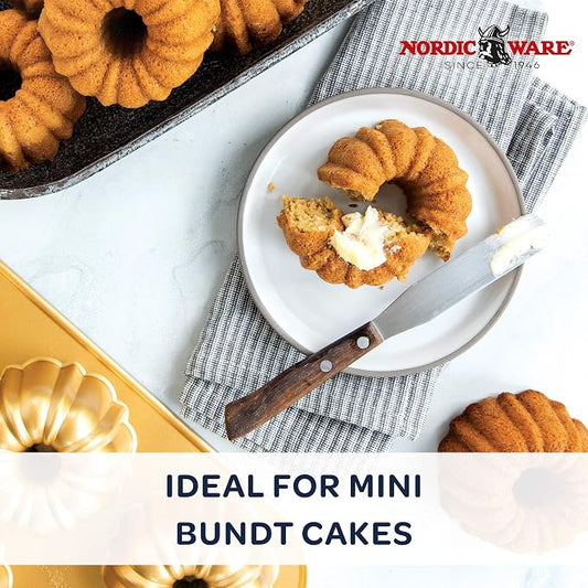 Nordic Ware Anniversary Bundtlette Pan, One Size, Gold (Pack of 3)