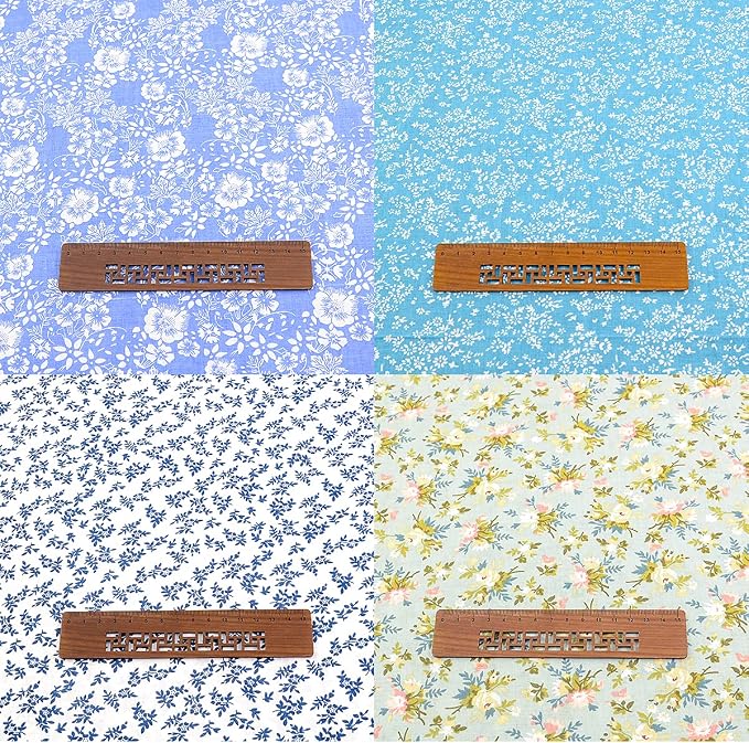 100% Cotton Craft Fabric -8 Pieces (20"x20"), Floral Cotton Fabric for Sewing, Bundle Squares Fabric, DIY Cloths Patchwork, Pre-Cut Quilting Fabric(Blue)