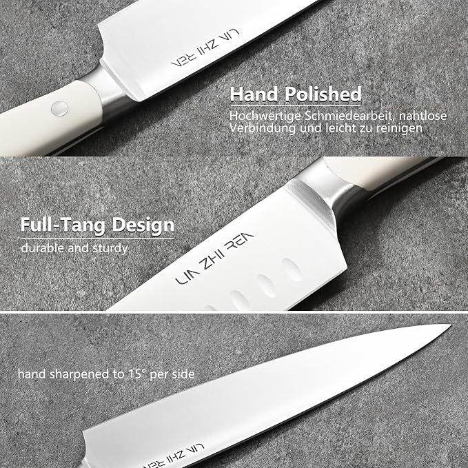 7 Piece Kitchen Knife Block Set, Stainless Steel Knives with Sharpener for Chopping, Dishwasher Safe (burlywood)