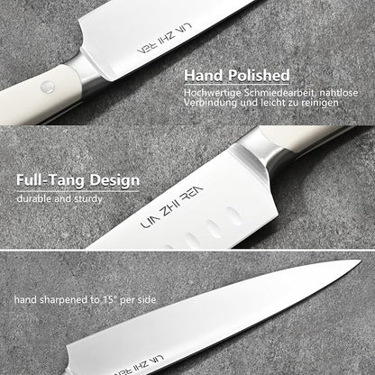 7 Piece Kitchen Knife Block Set, Stainless Steel Knives with Sharpener for Chopping, Dishwasher Safe (burlywood)