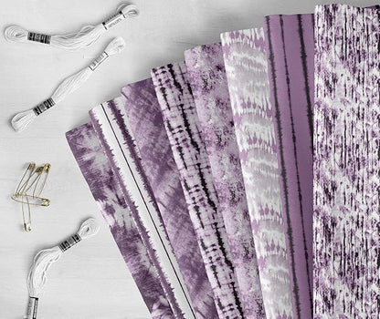 Soimoi 8 Pc Fat Quarter Bundle - Tie & Dye Print 18"x 22" DIY Patchwork- 100% Cotton Pre-Cut Quilting Fabric (Purple & White)