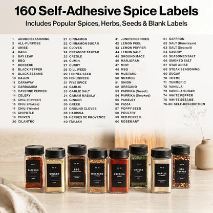 EDELHAUS Glass Spice Jars with Labels & Black Rotating Lids – 12 Large Square Airtight Containers 6.7 oz / 200ml with Shaker Inserts, Funnel & 160 Waterproof Labels for Kitchen Pantry Organization